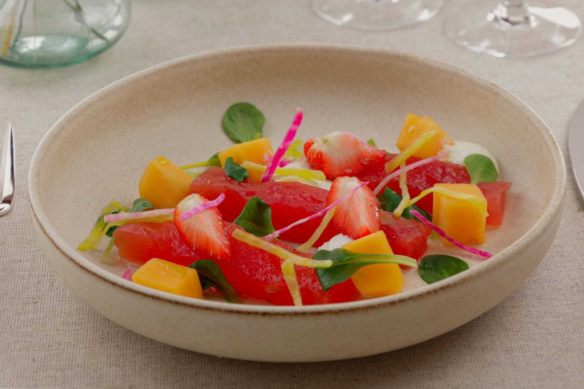 Duo de melon et pastèque dressé en entrée